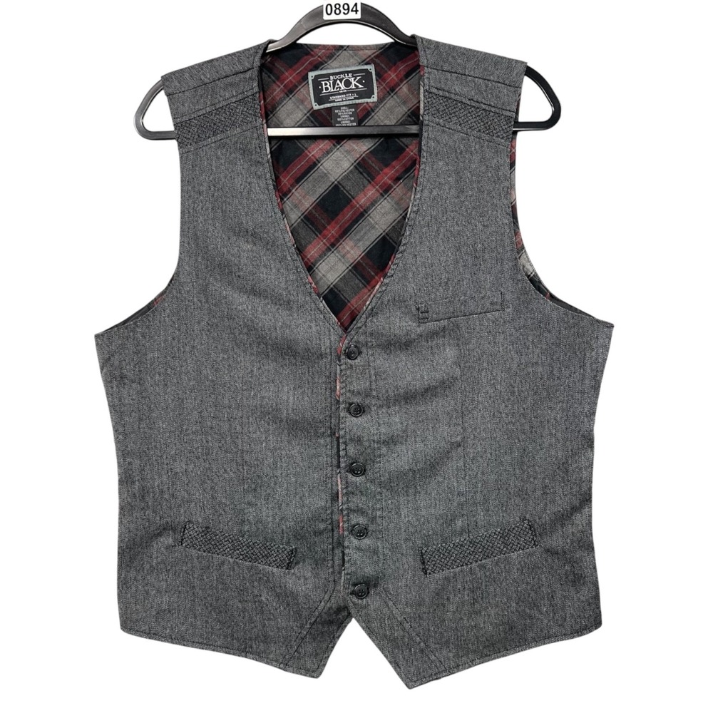 Buckle Vest Mens L  Plaid Lined Button‎ Front Dress Casual Waistcoat Preppy